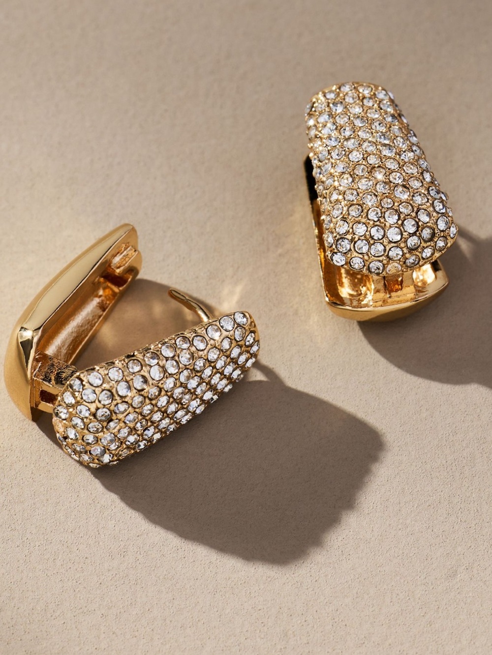 Anthropologie Earrings Gold Plated Mini Glitz Huggie Hoop Earrings New Gold Pavé